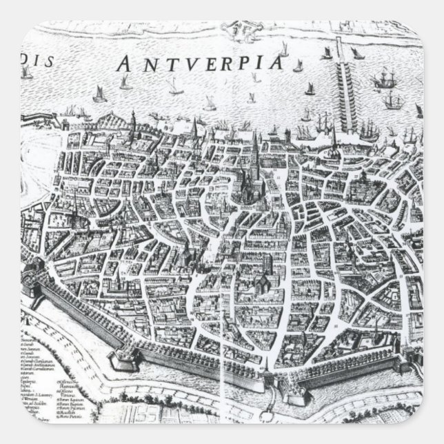 Pegatina Cuadrada Mapa de Amberes (Anverso)