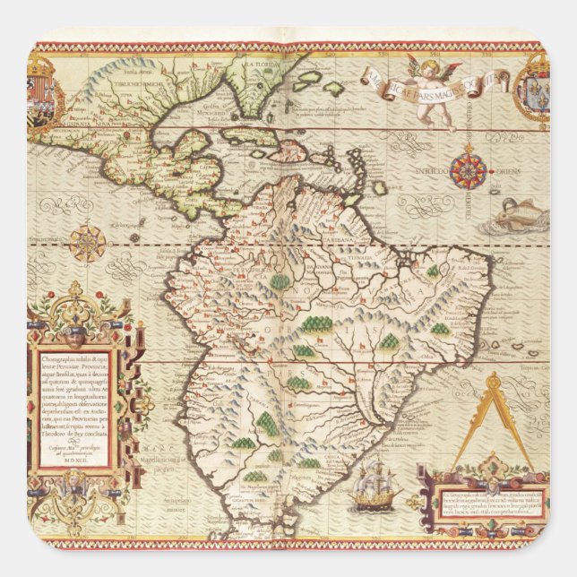 Pegatina Cuadrada Mapa de América Central y del Sur (Anverso)