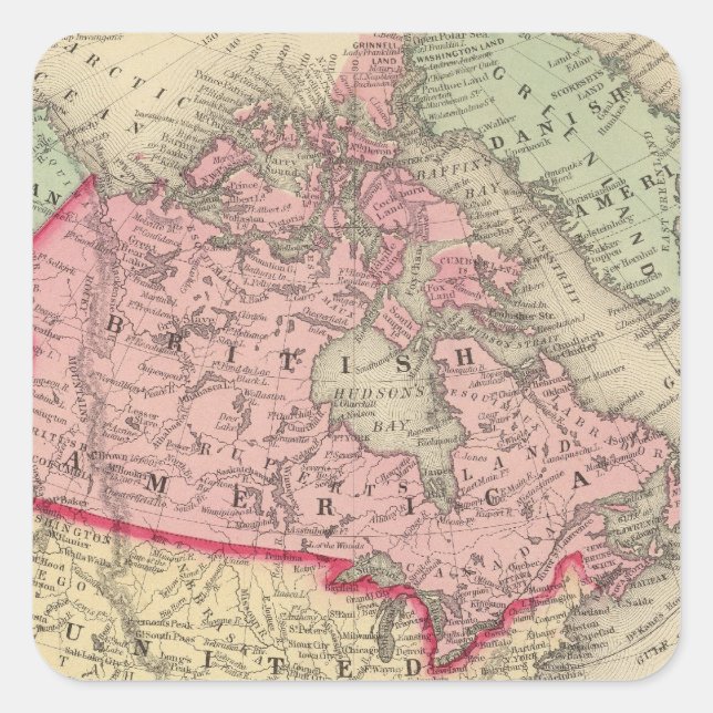 Pegatina Cuadrada Mapa De América Del Norte (Anverso)