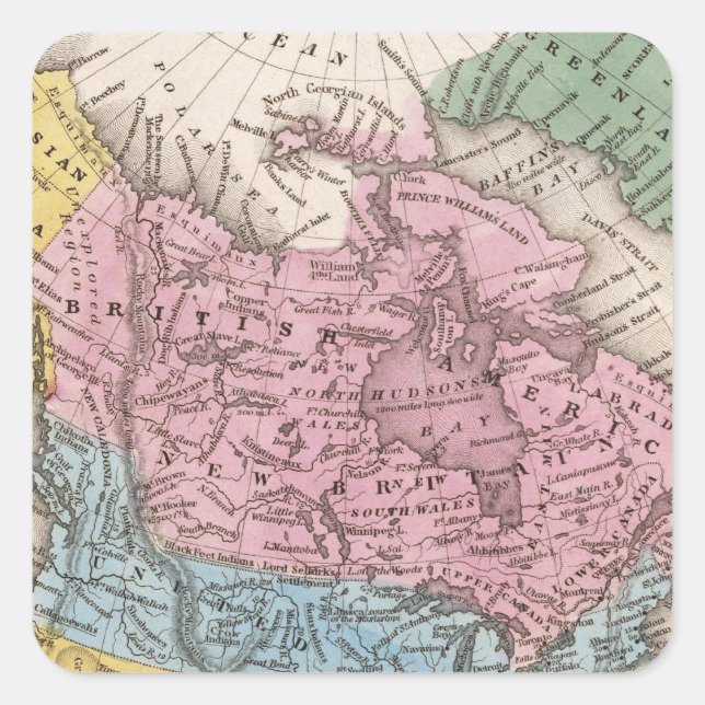 Pegatina Cuadrada Mapa de América del Norte 2 (Anverso)