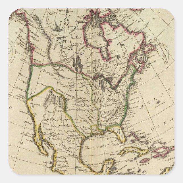 Pegatina Cuadrada Mapa de América del Norte 2 (Anverso)