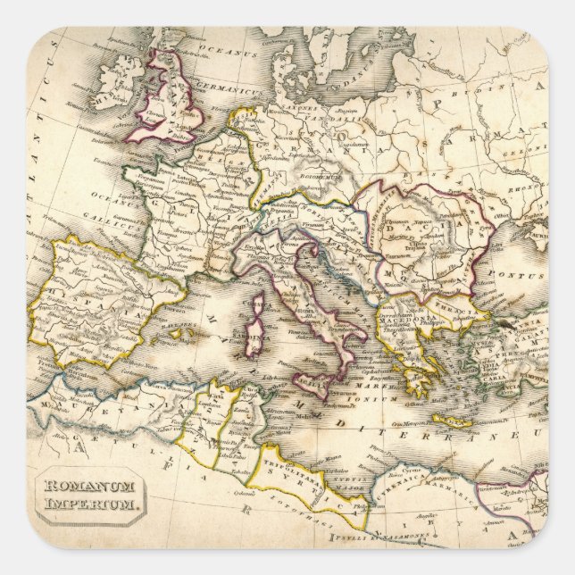 Pegatina Cuadrada Mapa de Antigüedades de Roma (Anverso)