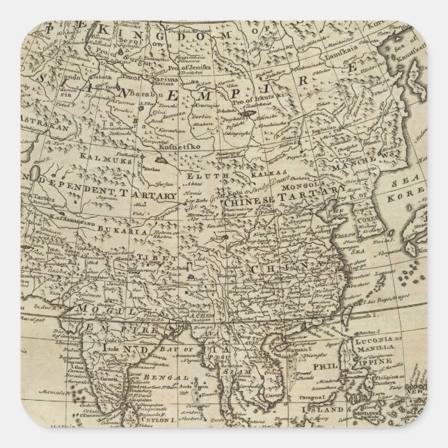 Pegatina Cuadrada Mapa de Asia (Anverso)