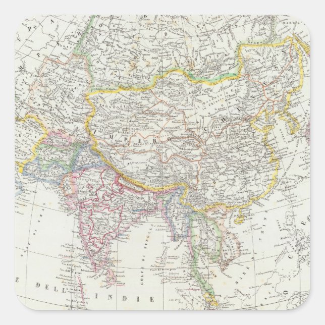 Pegatina Cuadrada Mapa de Asia (Anverso)
