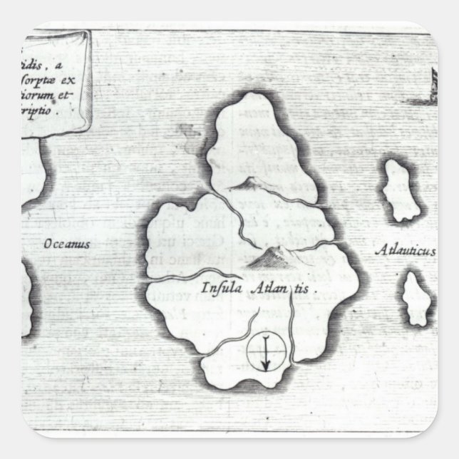 Pegatina Cuadrada Mapa de Atlantis, de 'Mundus Subterraneus' (Anverso)