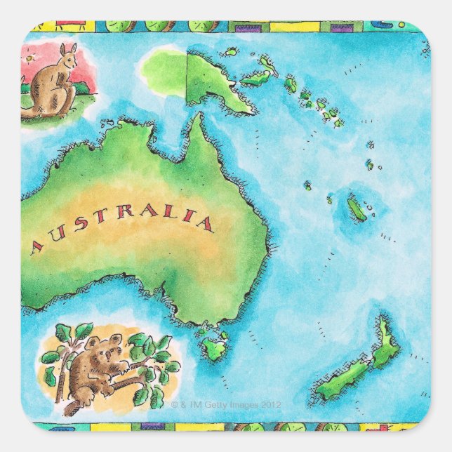 Pegatina Cuadrada Mapa de Australia (Anverso)