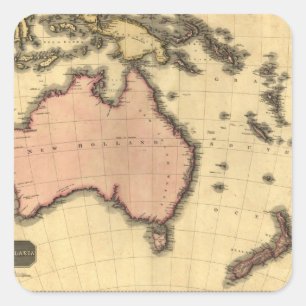 Pegatina Cuadrada Mapa de Australia 1818 - Australia, Nueva Zelanda