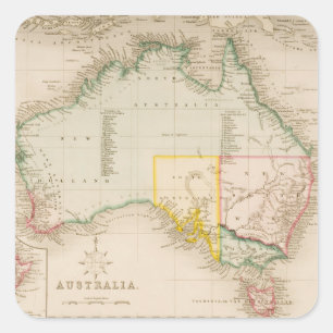 Pegatina Cuadrada Mapa de Australia y de Nueva Zelanda