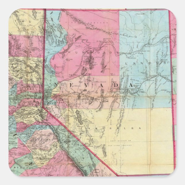 Pegatina Cuadrada Mapa de Bancroft de California, Nevada (Anverso)