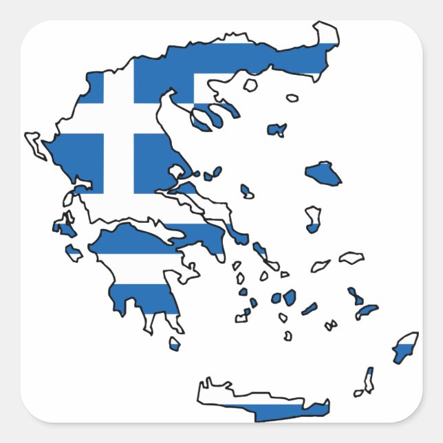 Pegatina Cuadrada Mapa de bandera de Grecia GR (Anverso)