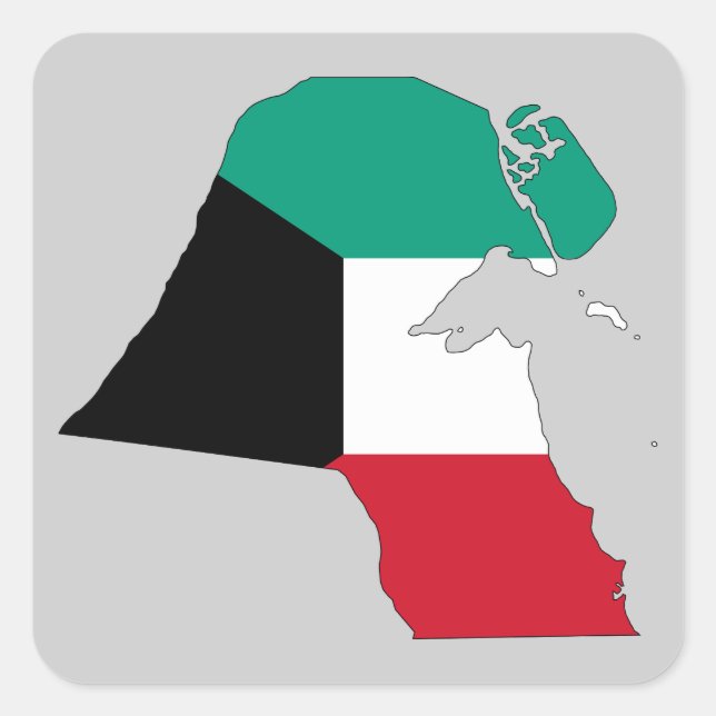 Pegatina Cuadrada Mapa de bandera de Kuwait (Anverso)
