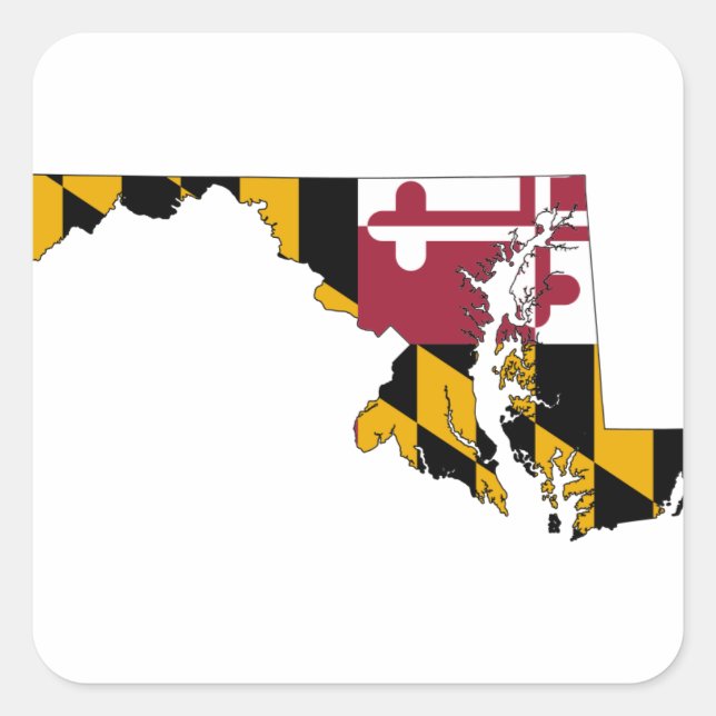 Pegatina Cuadrada Mapa De Bandera De Maryland (Anverso)