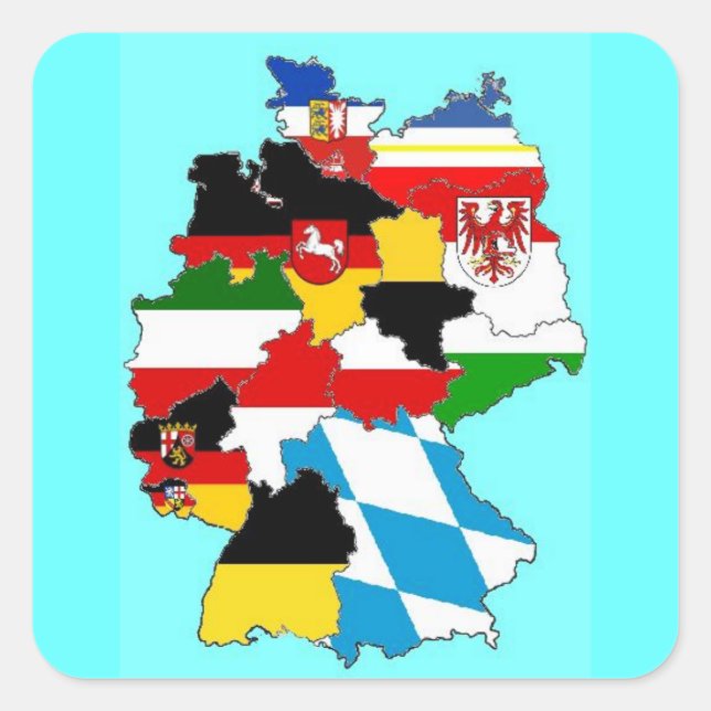 Pegatina Cuadrada Mapa de banderas del estado de Alemania (Anverso)