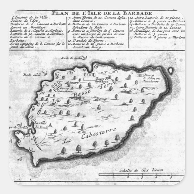 Pegatina Cuadrada Mapa de Barbados (Anverso)