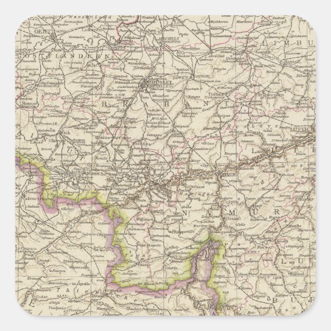 Pegatina Cuadrada Mapa de Bélgica y Luxemburgo (Anverso)