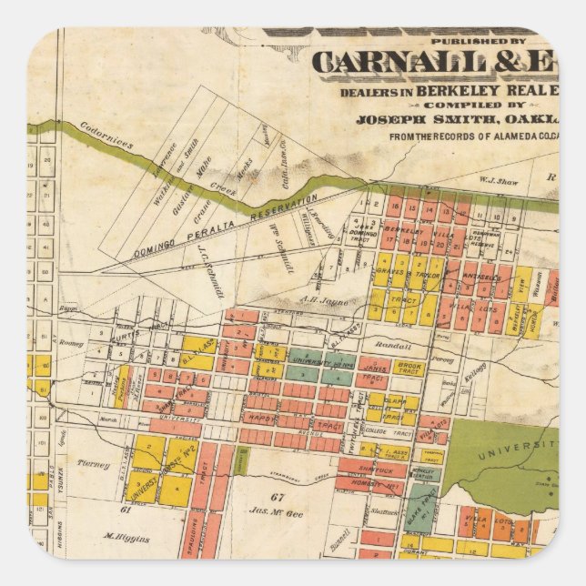 Pegatina Cuadrada Mapa de Berkeley (Anverso)