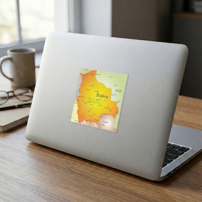 Pegatina Cuadrada Mapa de Bolivia con ciudades y fronteras (Subido por el creador)