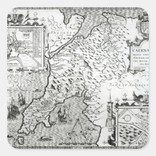 Pegatina Cuadrada Mapa de Caernarvon, 1616