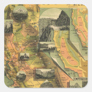 Pegatina Cuadrada Mapa de California