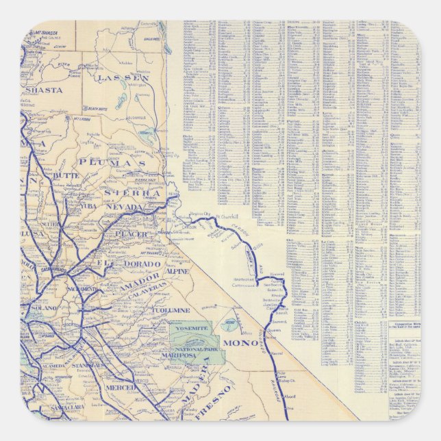 Pegatina Cuadrada Mapa de California 4 (Anverso)