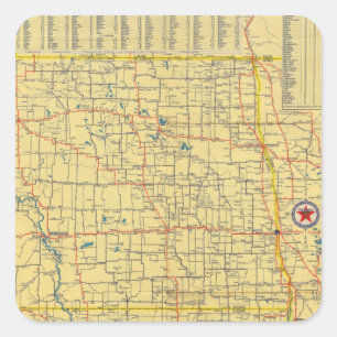 Pegatina Cuadrada Mapa de camino N y S Dakota