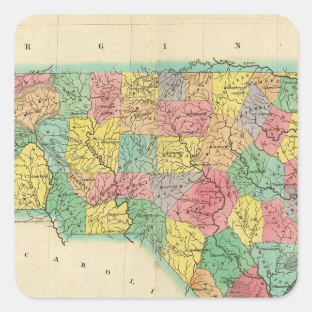 Pegatina Cuadrada Mapa De Carolina Del Norte (Anverso)