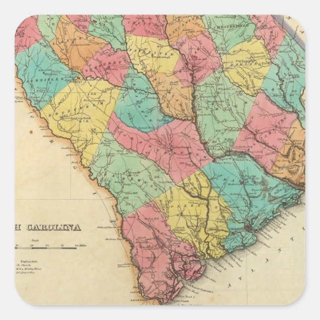 Pegatina Cuadrada Mapa De Carolina Del Sur (Anverso)