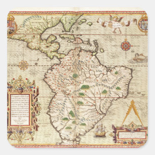 Pegatina Cuadrada Mapa de central y de Suramérica