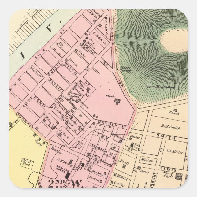 Pegatina Cuadrada Mapa de Charleston, Virginia Occidental (Anverso)