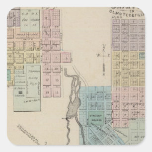 Pegatina Cuadrada Mapa de Chatfield, Mapa de Caledonia, Minín