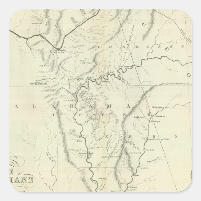 Pegatina Cuadrada Mapa de Cherokee (Anverso)