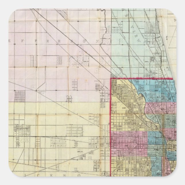 Pegatina Cuadrada Mapa de Chicago (Anverso)