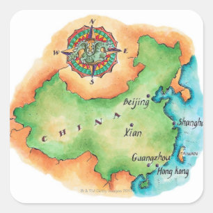 Pegatina Cuadrada Mapa de China