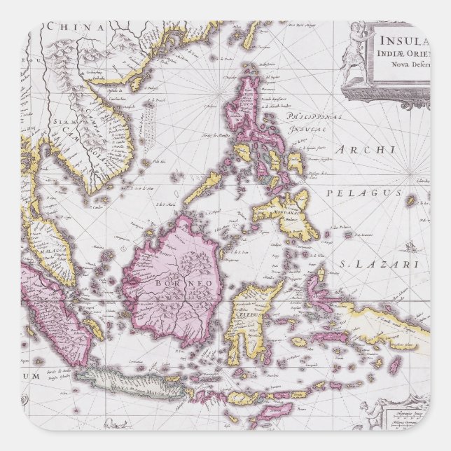 Pegatina Cuadrada Mapa de China e Indonesia | 1710 (Anverso)