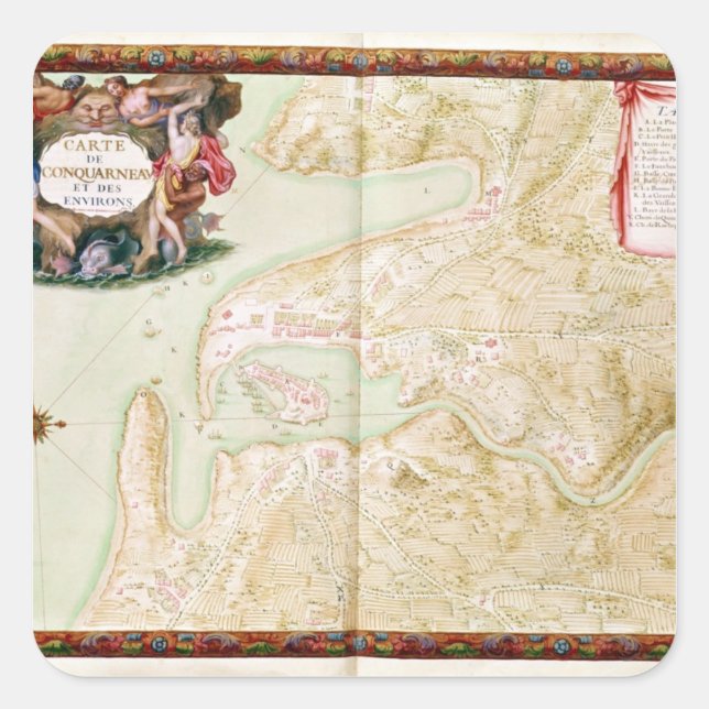 Pegatina Cuadrada Mapa de Concarneau (Anverso)