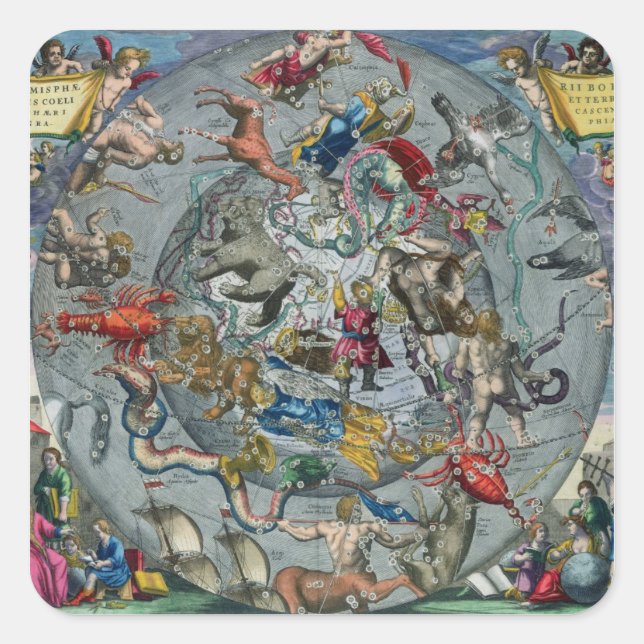 Pegatina Cuadrada Mapa de constelaciones del norte (Anverso)