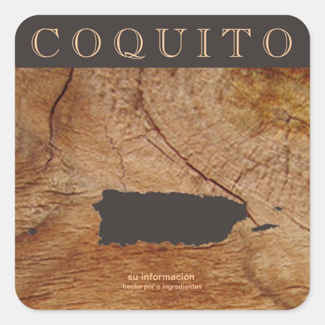 Pegatina Cuadrada Mapa de Coquito Puertorriqueño (Anverso)