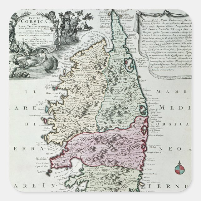 Pegatina Cuadrada Mapa de Córcega (Anverso)