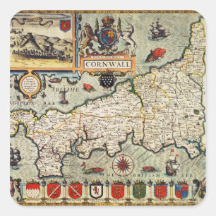 Pegatina Cuadrada Mapa de Cornwall