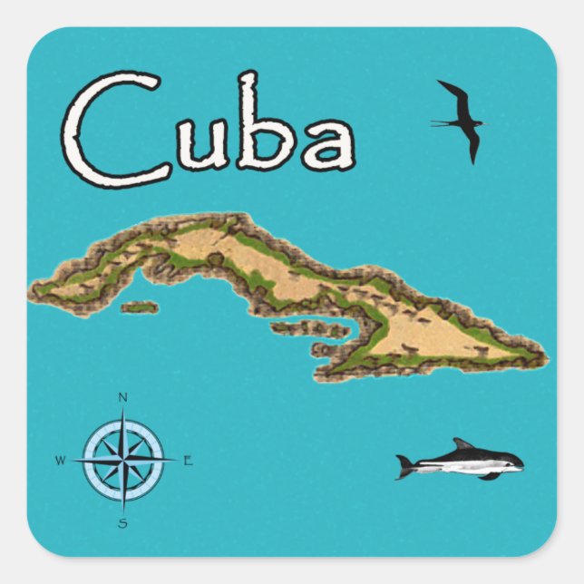 Pegatina Cuadrada Mapa de Cuba (añada) (Anverso)