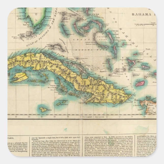 Pegatina Cuadrada Mapa De Cuba Y Las Islas Bahama (Anverso)