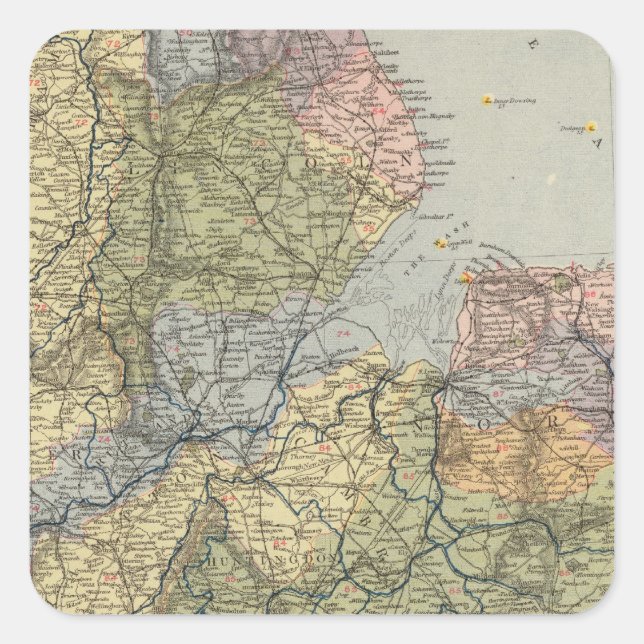 Pegatina Cuadrada Mapa de cuencas hidrográficas Inglaterra, Gales 4 (Anverso)