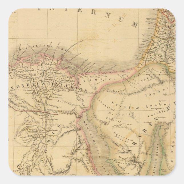 Pegatina Cuadrada Mapa de Egipto, Palestina y Arabia (Anverso)