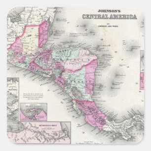 Pegatina Cuadrada Mapa de época de América Central (1864)