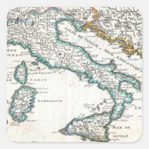Pegatina Cuadrada Mapa de época de Italia (1706)