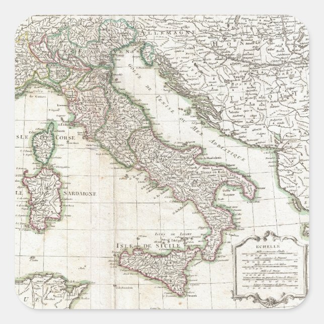 Pegatina Cuadrada Mapa de época de Italia (1770) (Anverso)