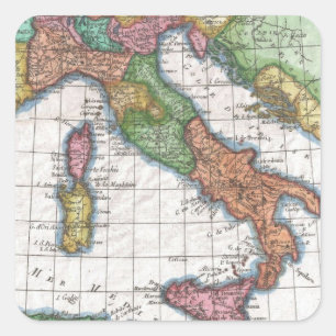 Pegatina Cuadrada Mapa de época de Italia (1780)