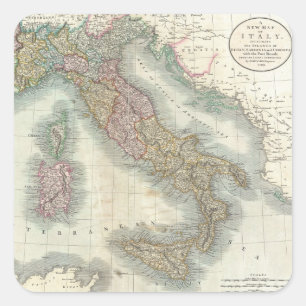 Pegatina Cuadrada Mapa de época de Italia (1799)