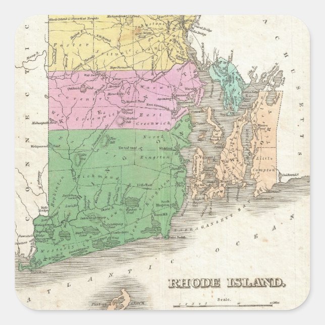 Pegatina Cuadrada Mapa de época de la isla de Roda (1827) (Anverso)