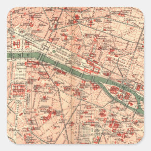 Pegatina Cuadrada Mapa de época de París Francia (1910)